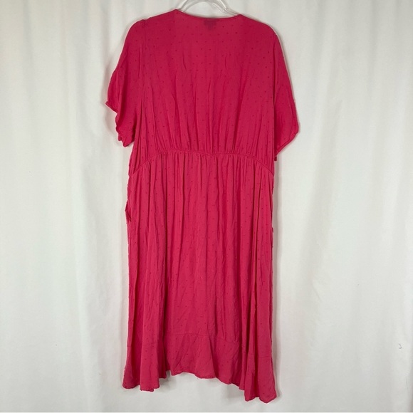 Torrid | Watermelon Pink Swiss Dot Surplice Faux Wrap Rayon Dress w/ Pockets 3XL - Picture 8 of 8
